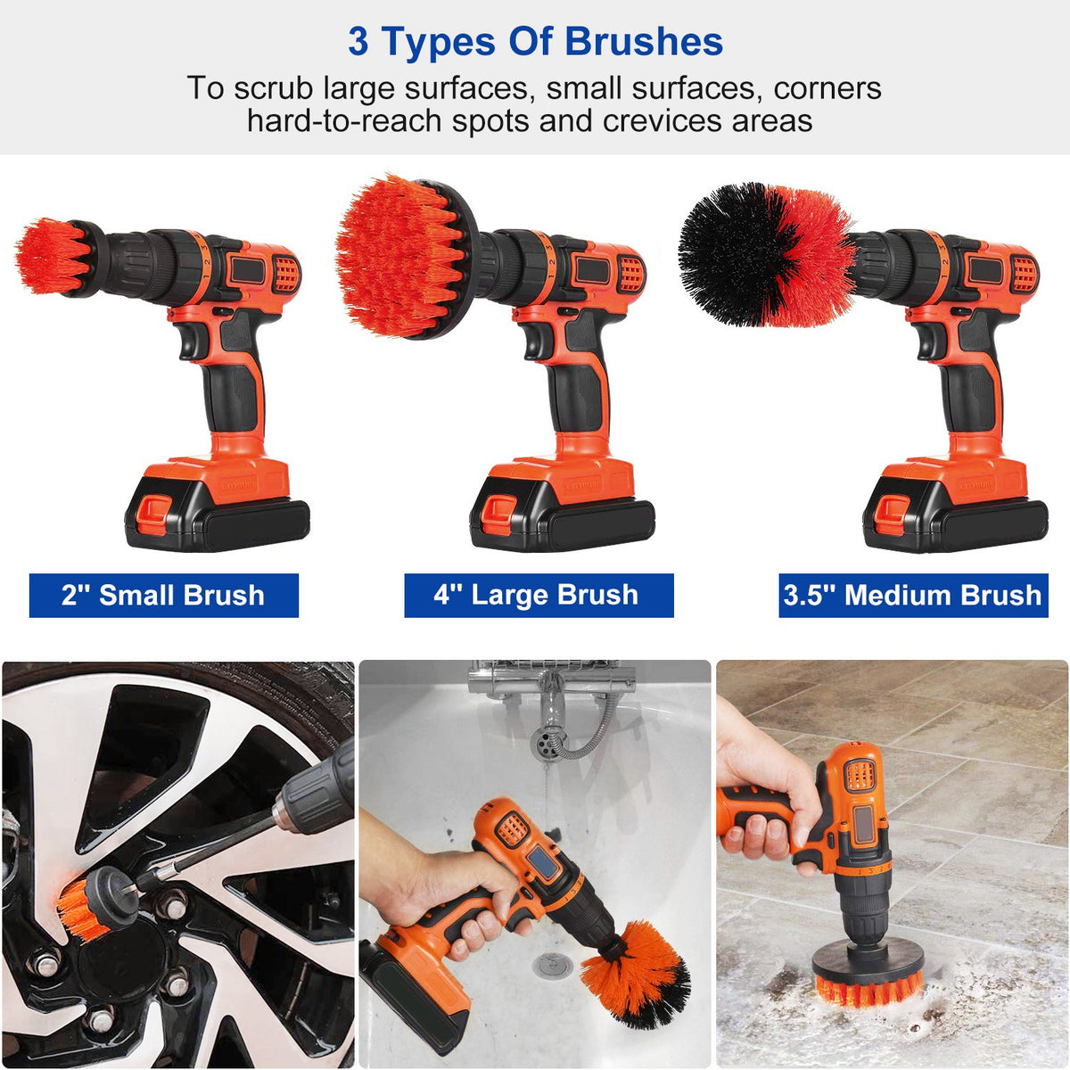 Drill Brush Attachment Set – 3 Pc Power Scrubber Cleaning Brushes – image 11