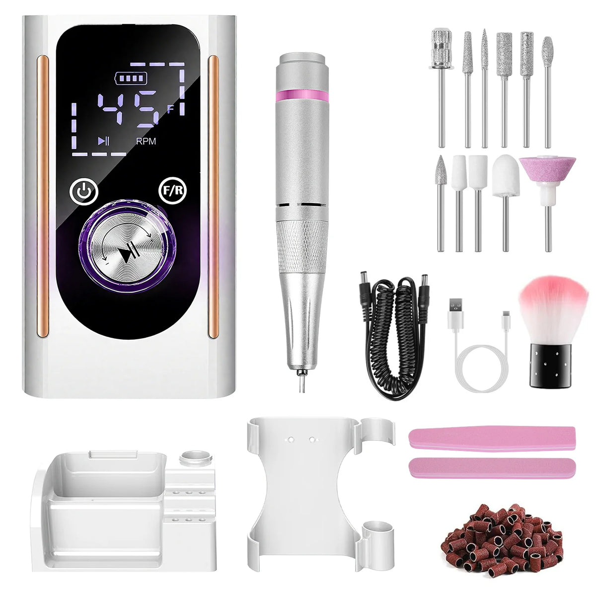 Electric Nail Drill Kit 45,000 RPM, Cordless with 11 Bits