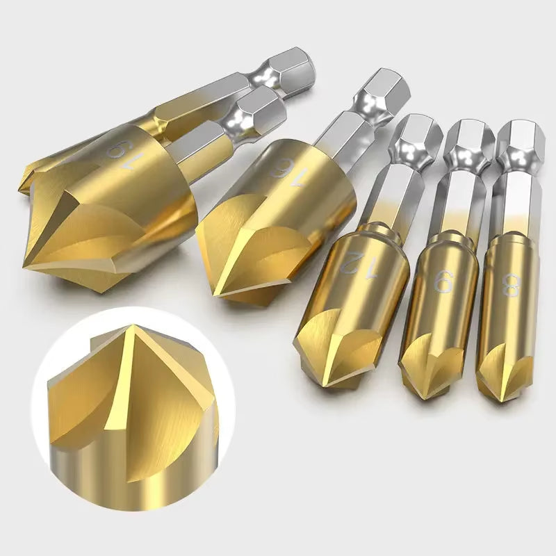 Countersink Drill Bit Set 6-Piece 5-Flute 90 Degree 1/4in Hex Shank – image 5