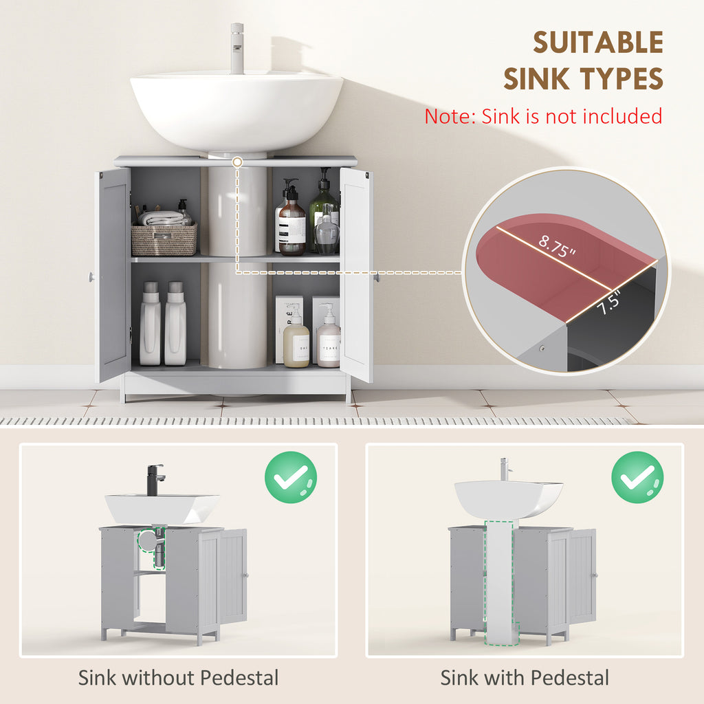 Under-Sink Bathroom Cabinet with 2 Doors and Shelf, Light Gray – image 4