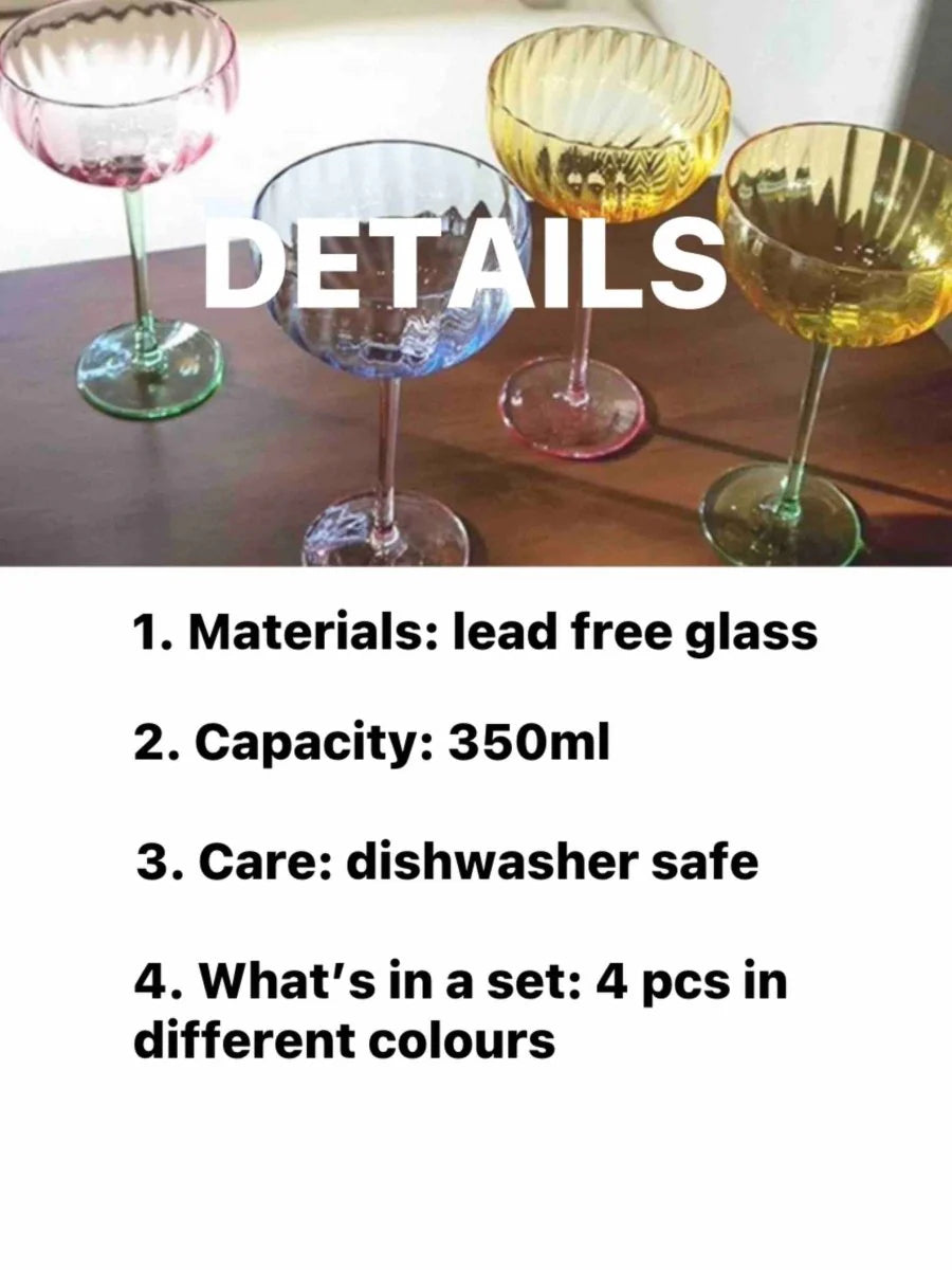 Hand Blown Pastel Cocktail Coupe Glasses, Set of 4 – image 14
