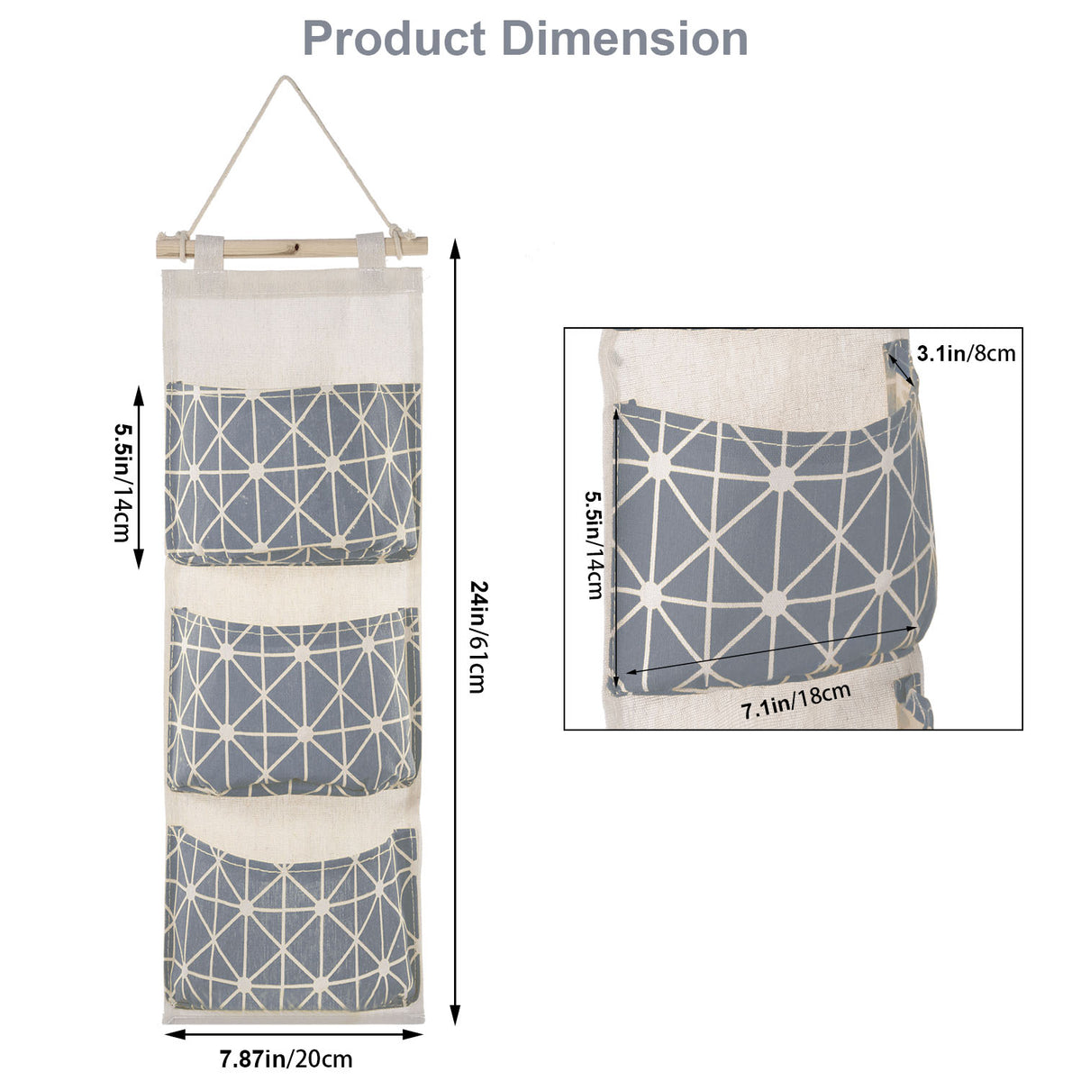 Hanging Wall Organizer - 3-Pocket Linen Door & Closet Storage Bag – image 9