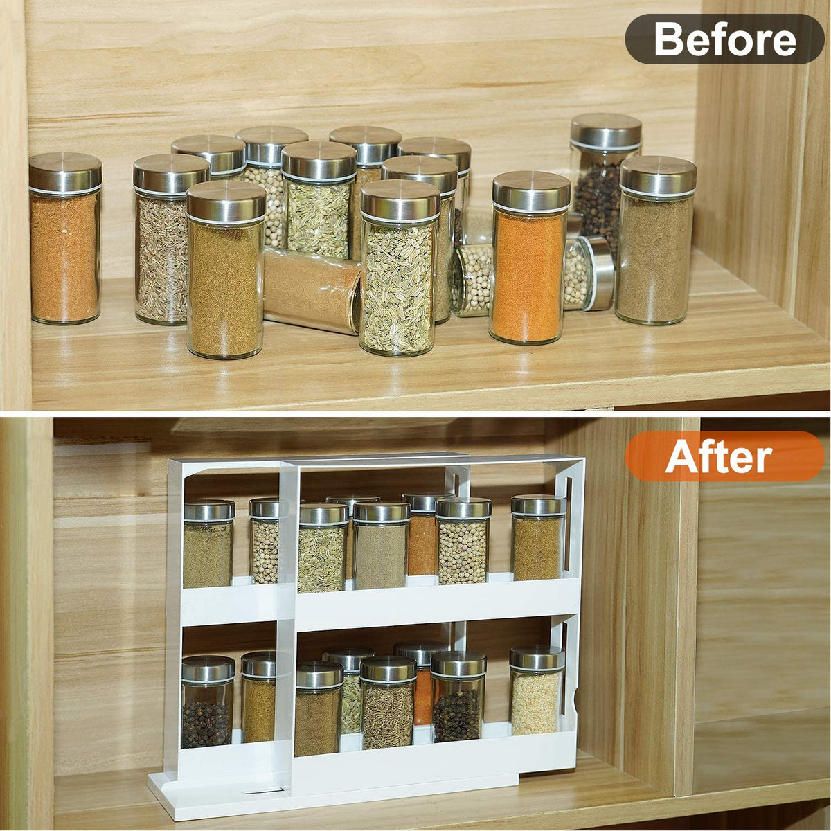 Spice Rack Organizer – 2-Tier Swivel Cabinet Organizer, Holds 20 Jars – image 3