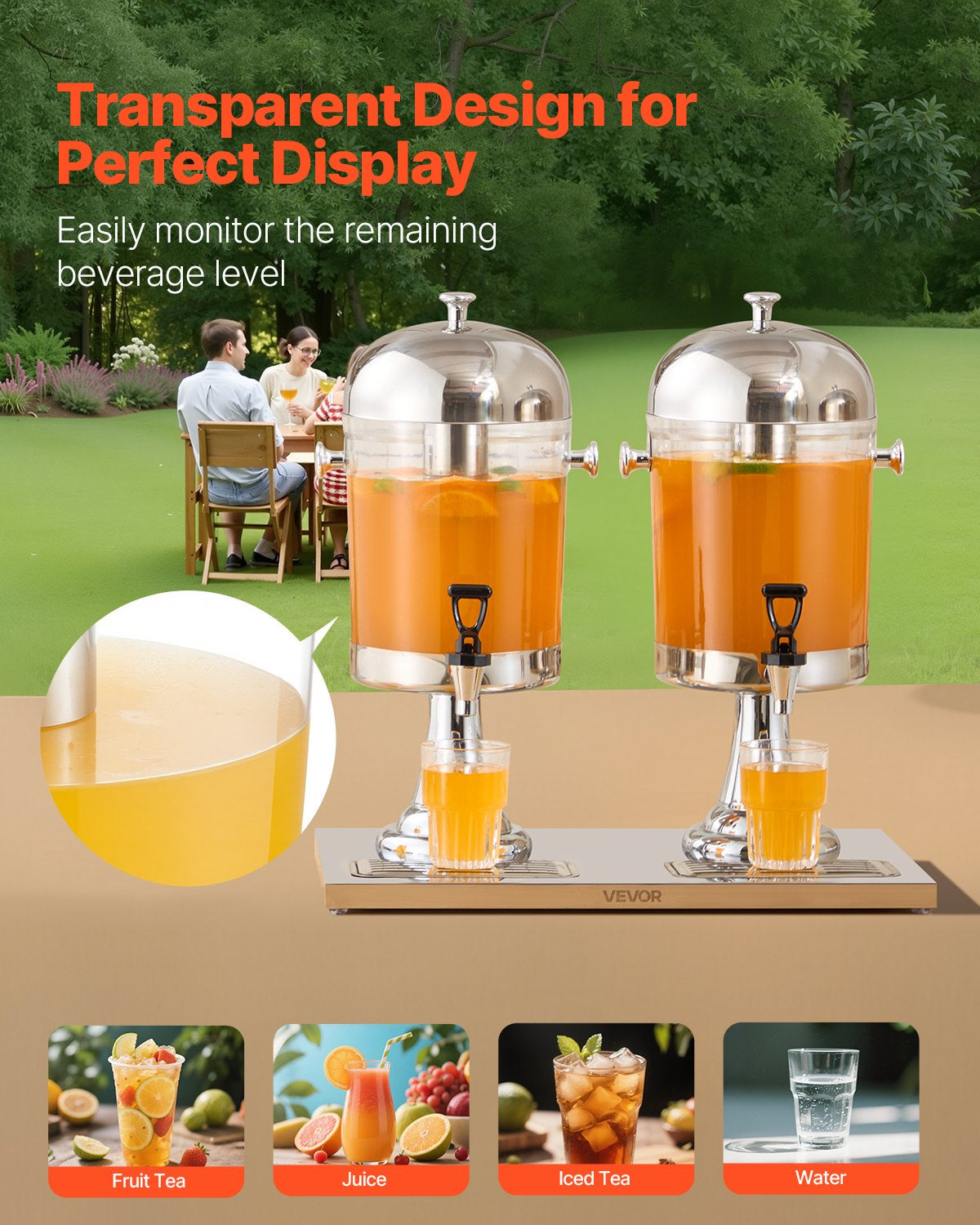 Double Drink Dispenser, 2 x 2.1 Gallon Beverage Dispenser with Drip Tray – image 5