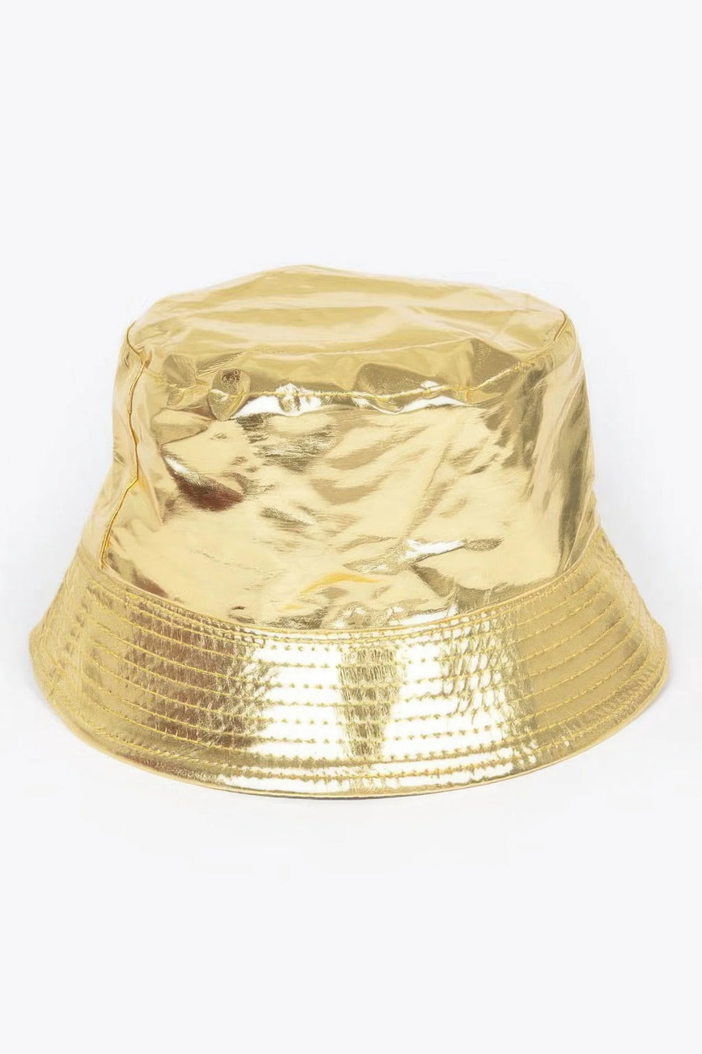 Metallic Faux Leather Bucket Hat, Gold – image 2