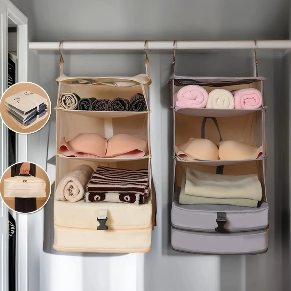 Hanging Closet Shelf – 4-Tier Foldable Fabric Organizer – image 6