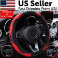 Steering Wheel Cover, Red & Black Carbon Fiber PU Leather, 15 in