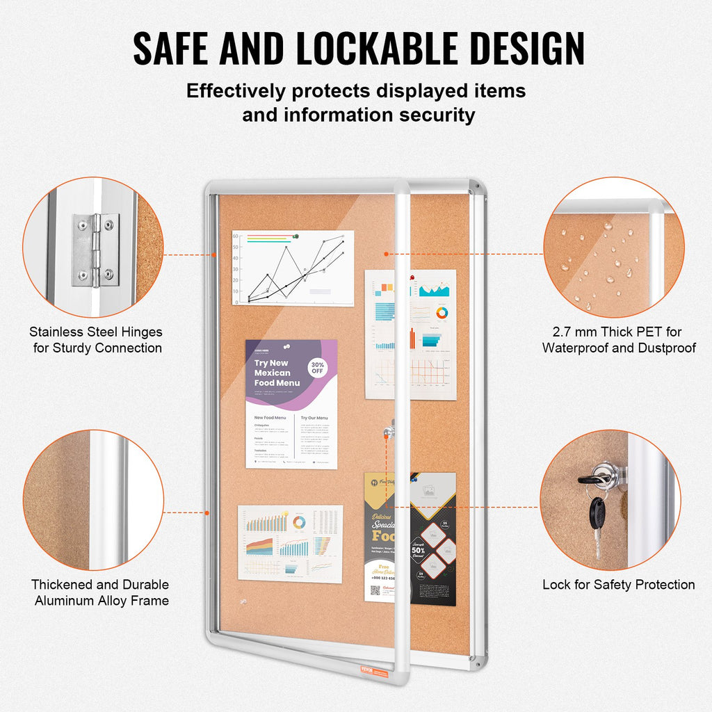 Lockable Enclosed Cork Board 36 x 24 in with Aluminum Frame – image 3