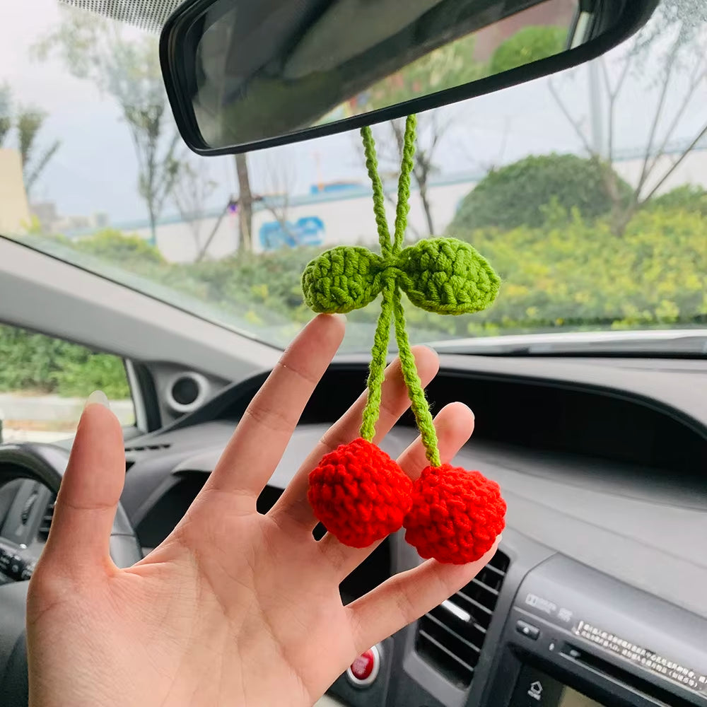 Cherry Flower Car Mirror Charm – Cute Rearview Hanging Decor