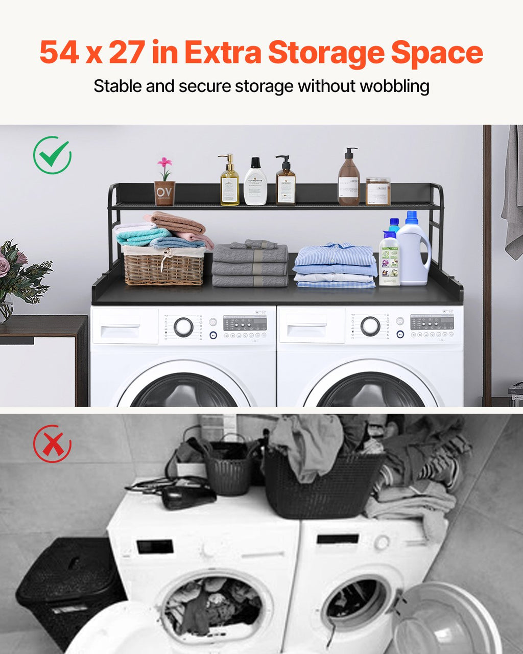 Washer Dryer Countertop 54 x 27 in with 2-Tier Shelf, Black – image 3