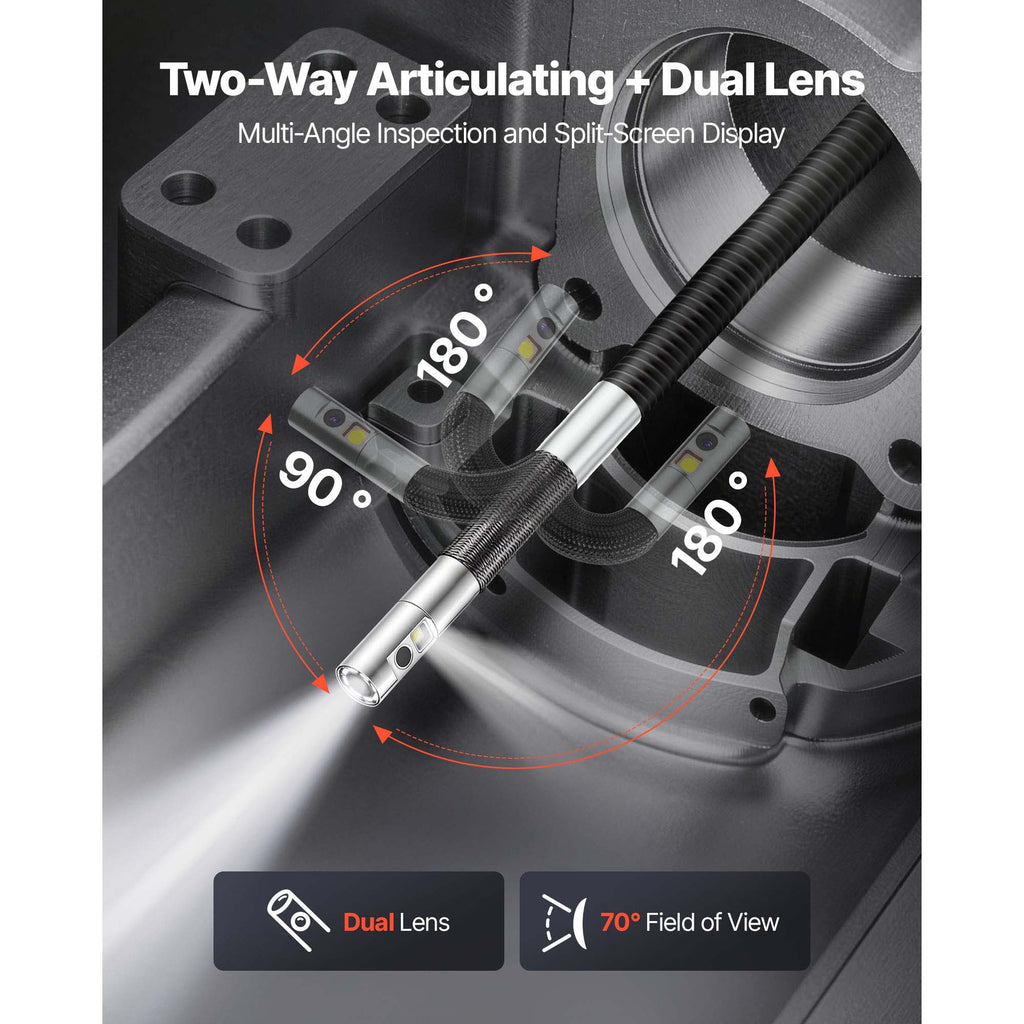 Dual-Lens Articulating Plumbing Inspection Camera, 1080P, 4.9 ft