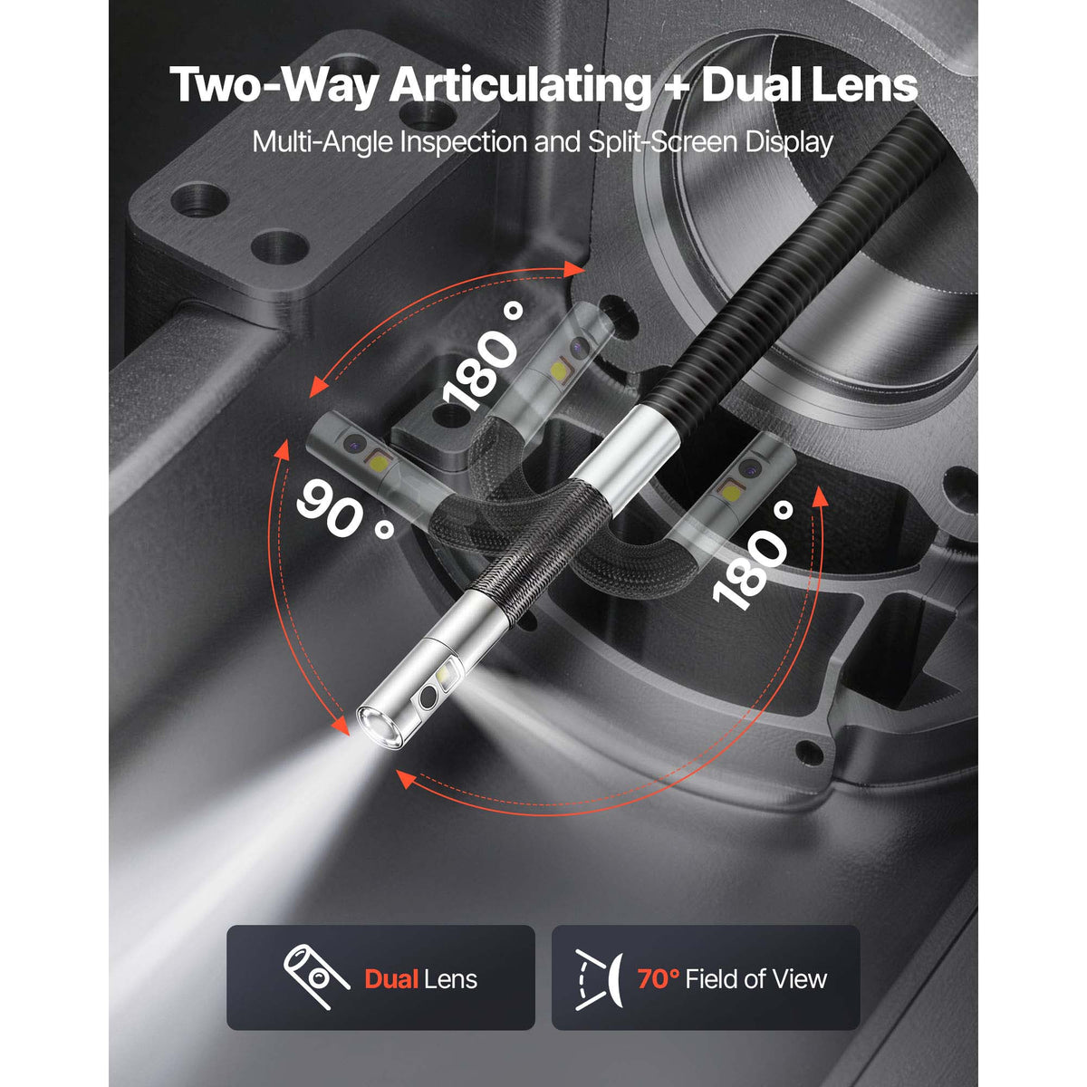 Dual-Lens Articulating Plumbing Inspection Camera, 1080P, 4.9 ft