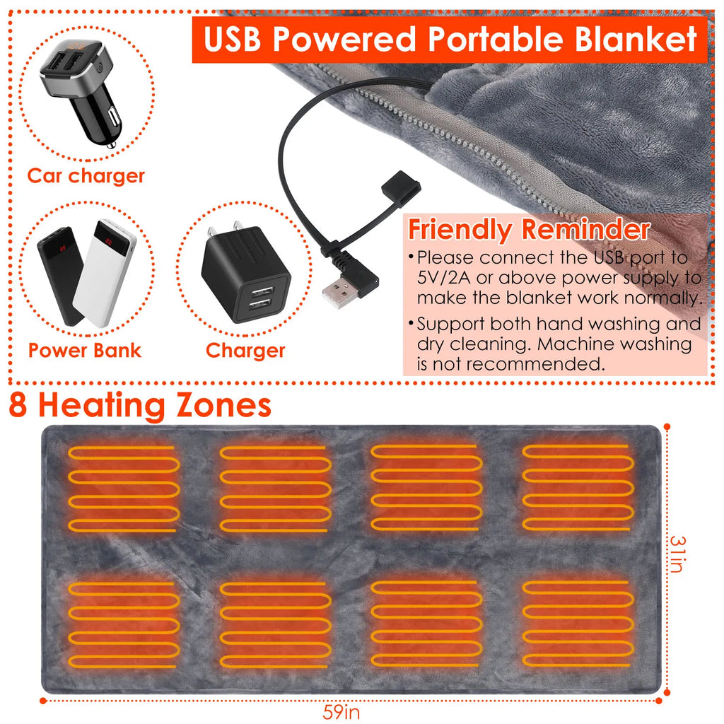 USB Heated Poncho Wrap Blanket with Zipper, 59 x 31 in – image 4