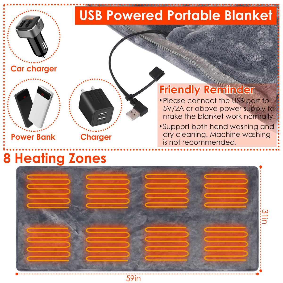 USB Heated Poncho Wrap Blanket with Zipper, 59 x 31 in – image 4