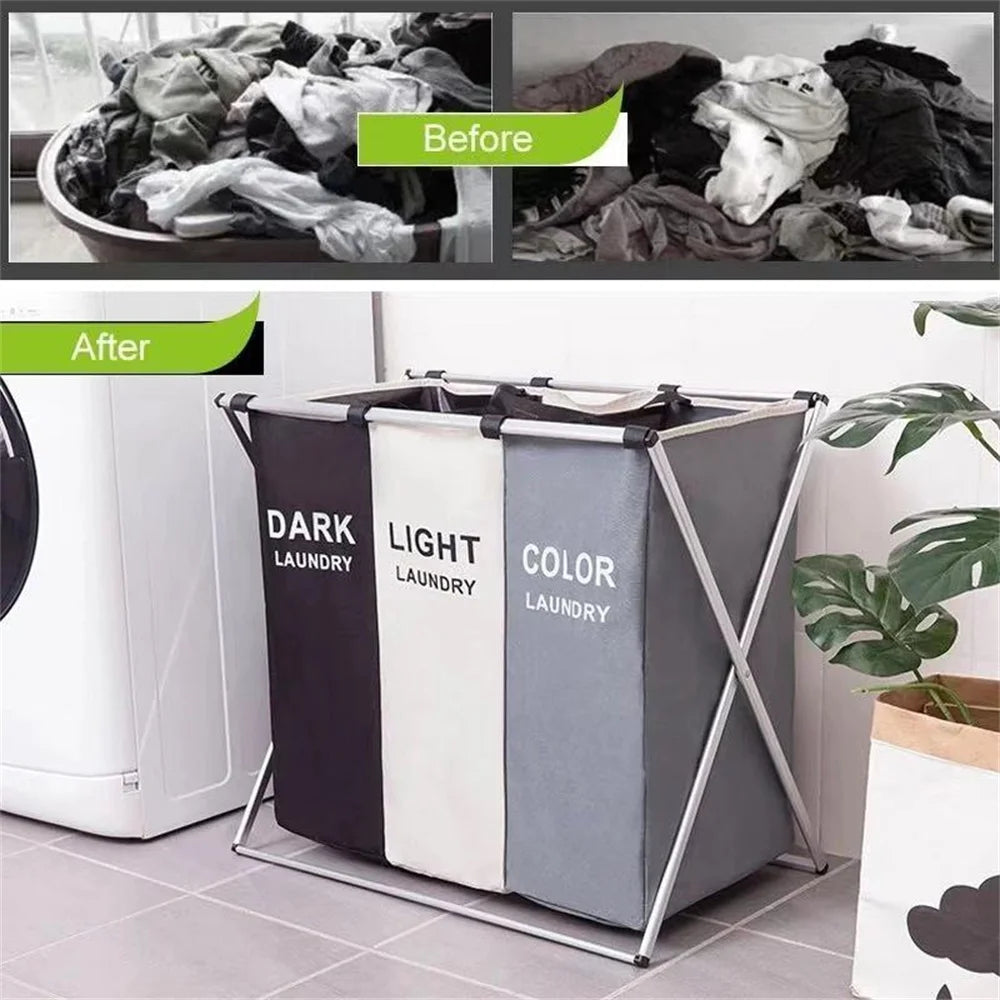 Foldable Laundry Basket Organizer, 1-3 Section Waterproof Hamper – image 5