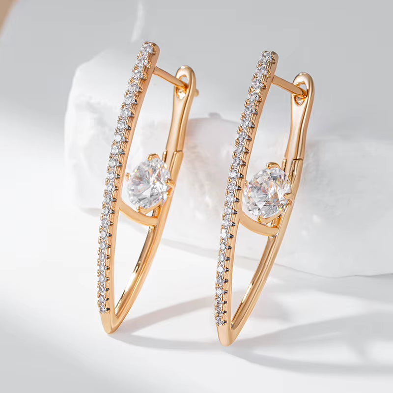 V-Shape Zircon Long Drop Earrings - Rose Gold Tone – image 3