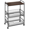 Rolling Kitchen Cart 3-Tier with Wire Baskets & Wheels