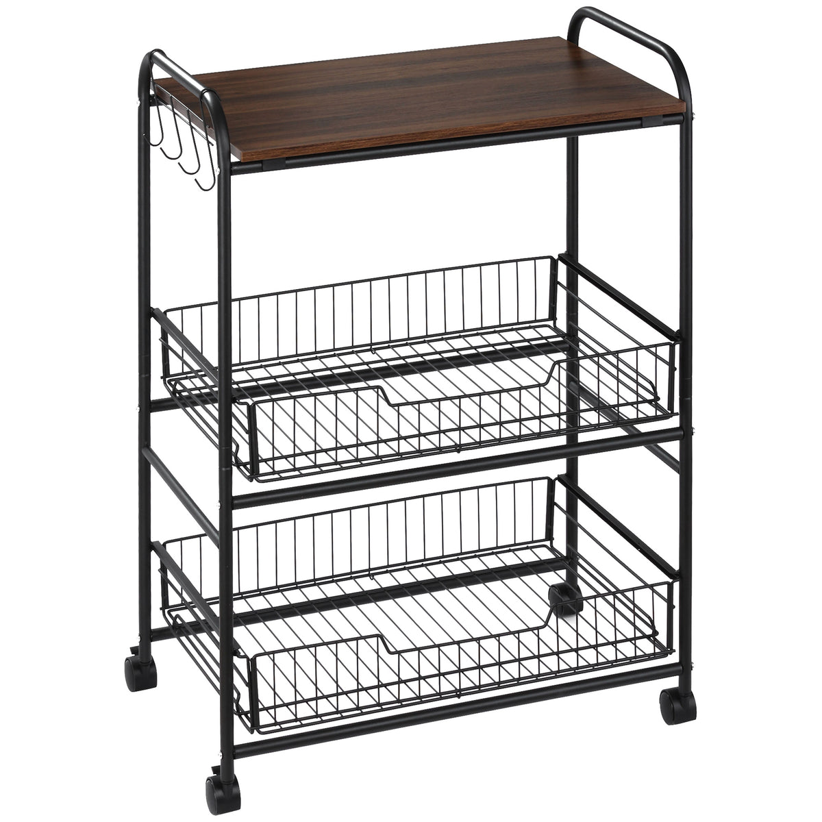 Rolling Kitchen Cart 3-Tier with Wire Baskets & Wheels
