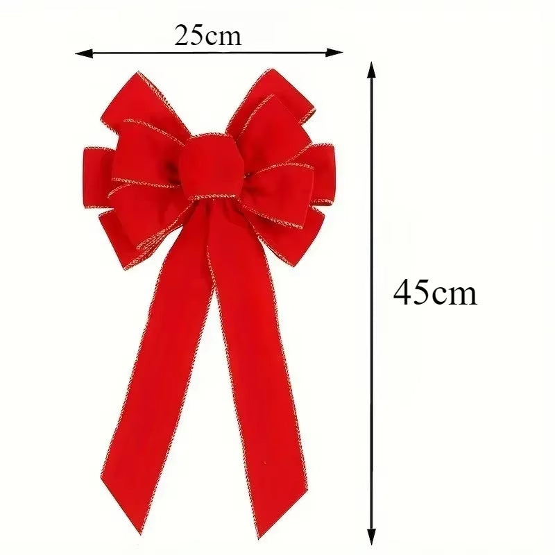 Christmas Bow - Red Velvet Wreath Bow with Gold Wired Edge