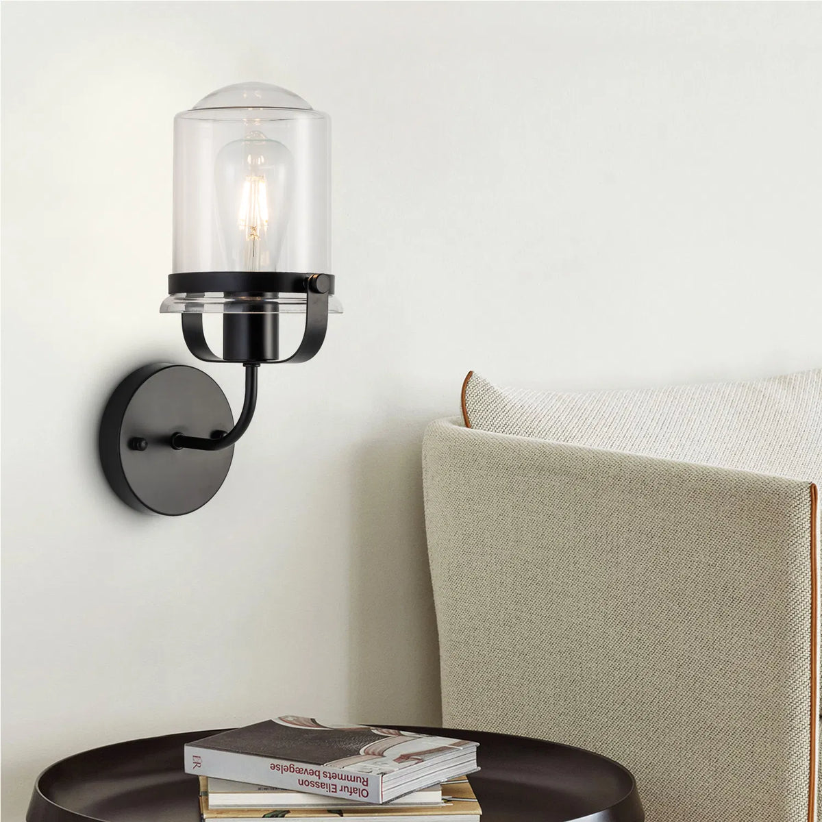 Modern 1-Light Wall Sconce with Clear Glass Globe Shade