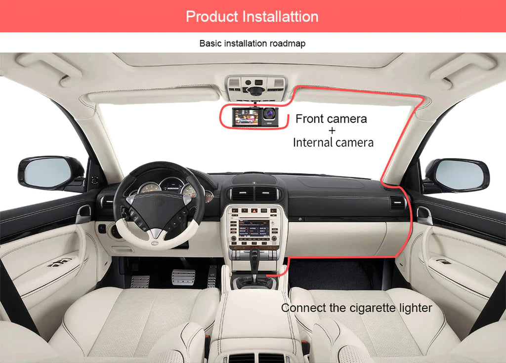 Dual-Lens Car Dash Cam 1080P, Front and Inside, G-Sensor