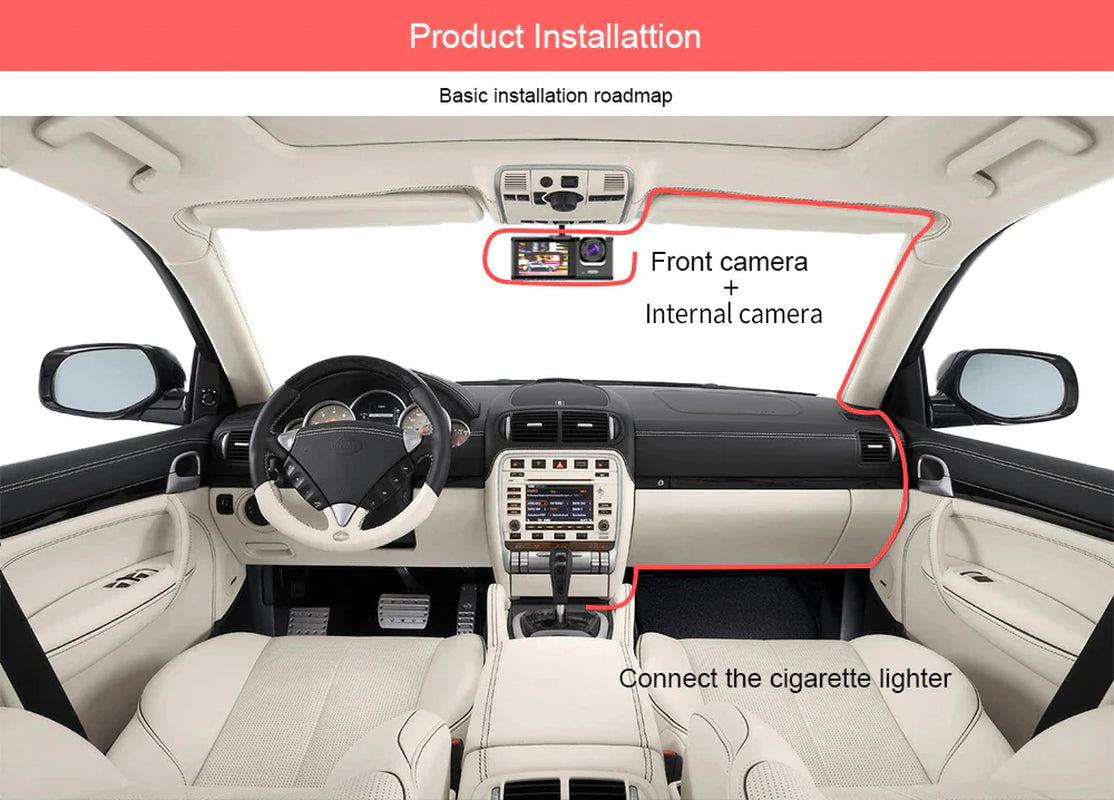 Dual-Lens Car Dash Cam 1080P, Front and Inside, G-Sensor
