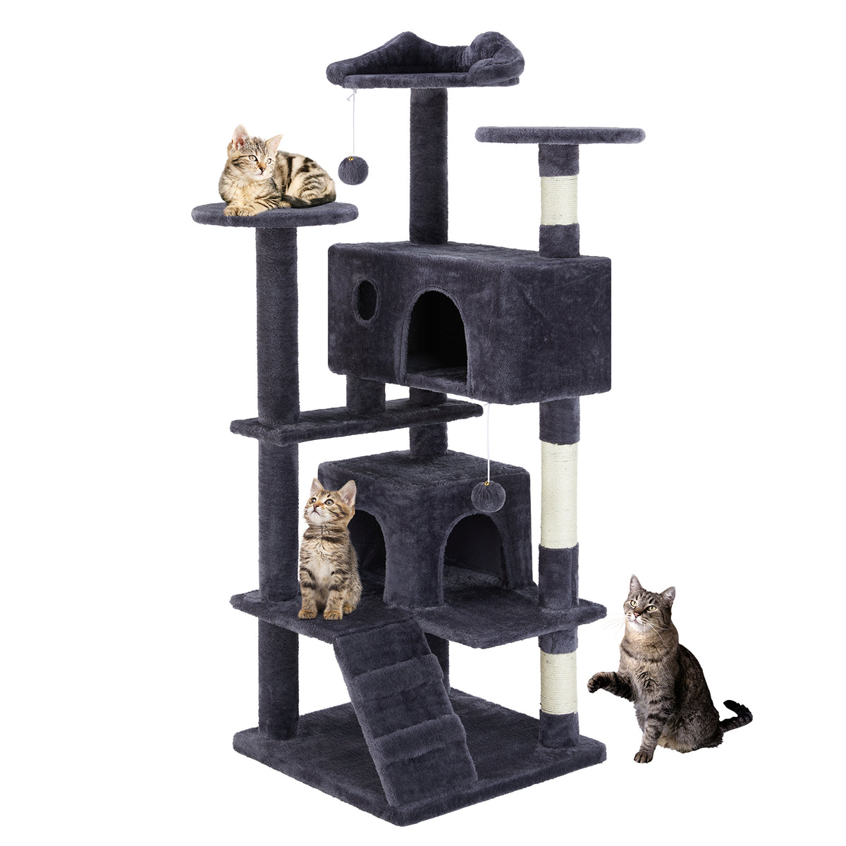 Cat Tree House 54in Multi-Level Climbing Tower with Scratch Posts – image 2