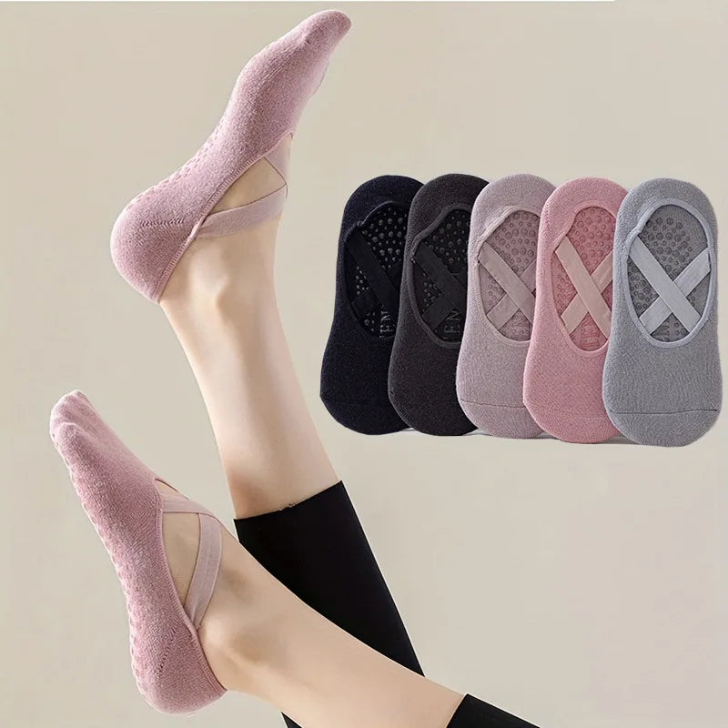 Yoga Grip Socks, Non-Slip Cotton for Pilates and Dance, 5 Pairs – image 2