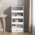 4-Tier Bookshelf with 3 Sliding Drawers and Bottom Drawer, White – image 1