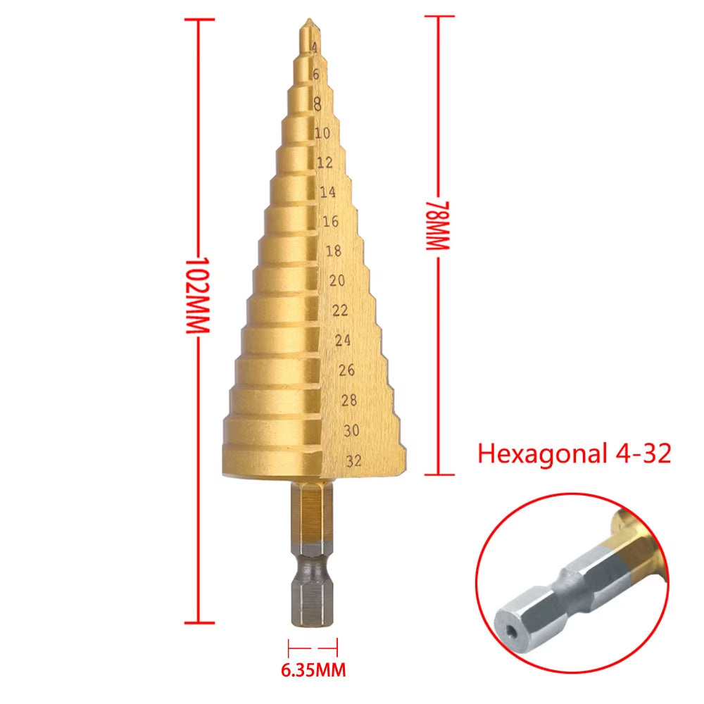Step Drill Bit Set, Titanium-Coated HSS Cone Bits 4-32 mm – image 4