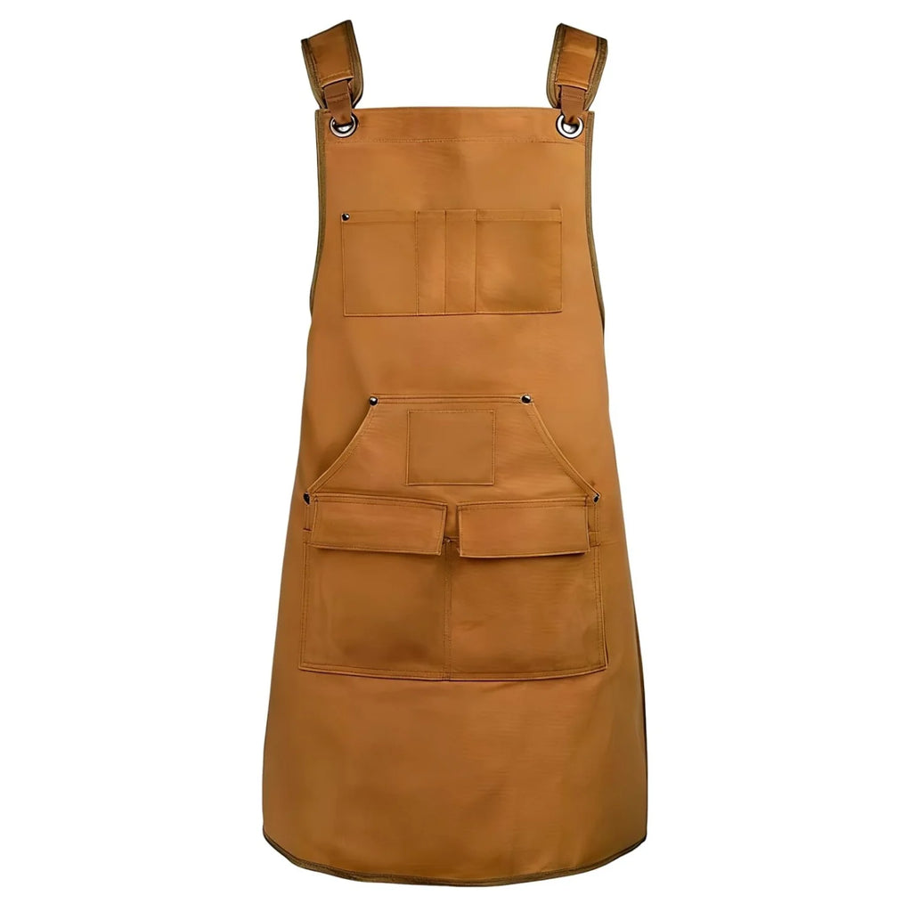 Waxed Canvas Work Apron with Tool Pockets, Brown Woodworking Apron
