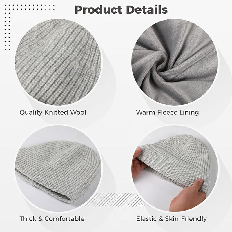 Knit Beanie – Fleece-Lined Winter Hat, Light Grey – image 3