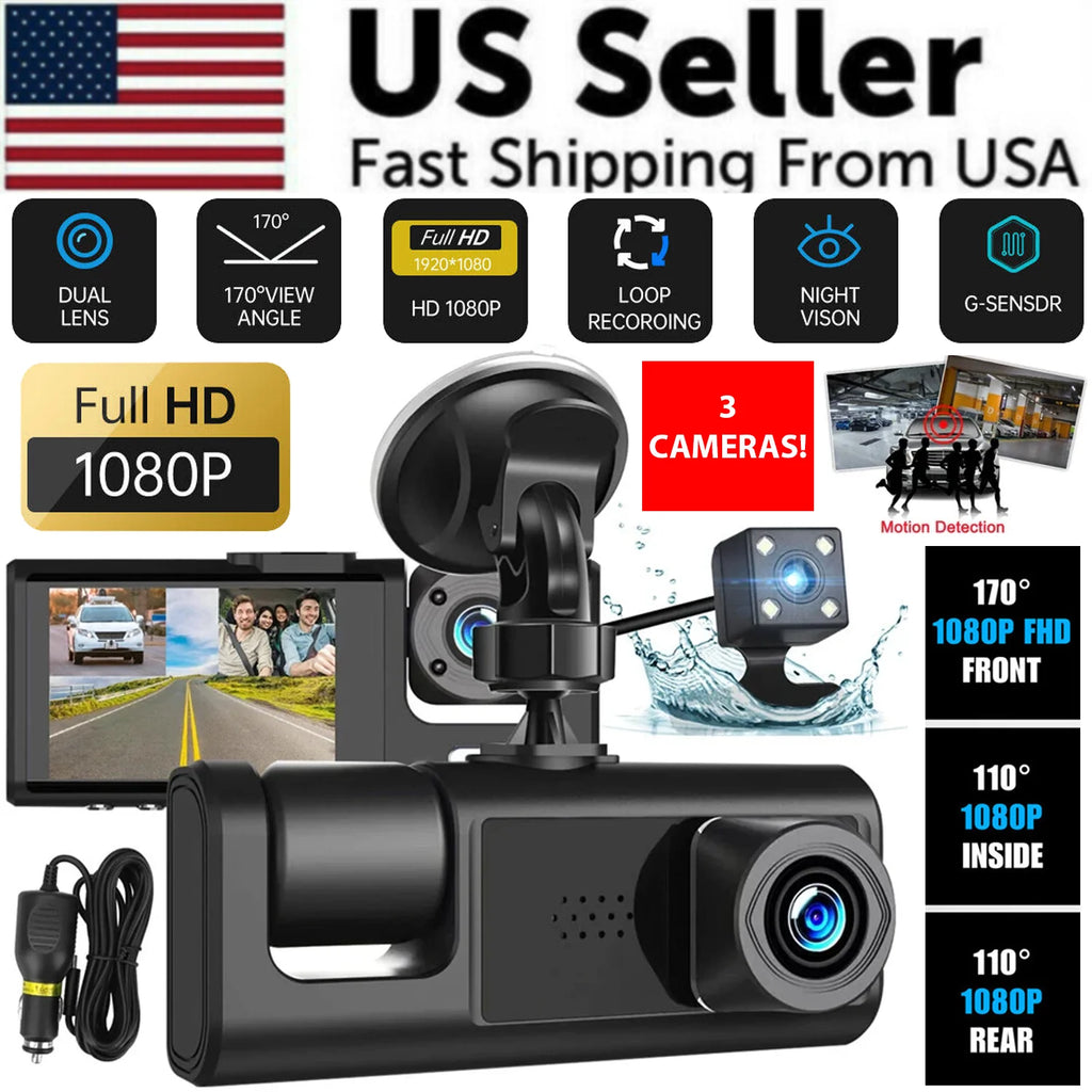 Dual-Lens Car Dash Cam 1080P, Front and Inside, G-Sensor