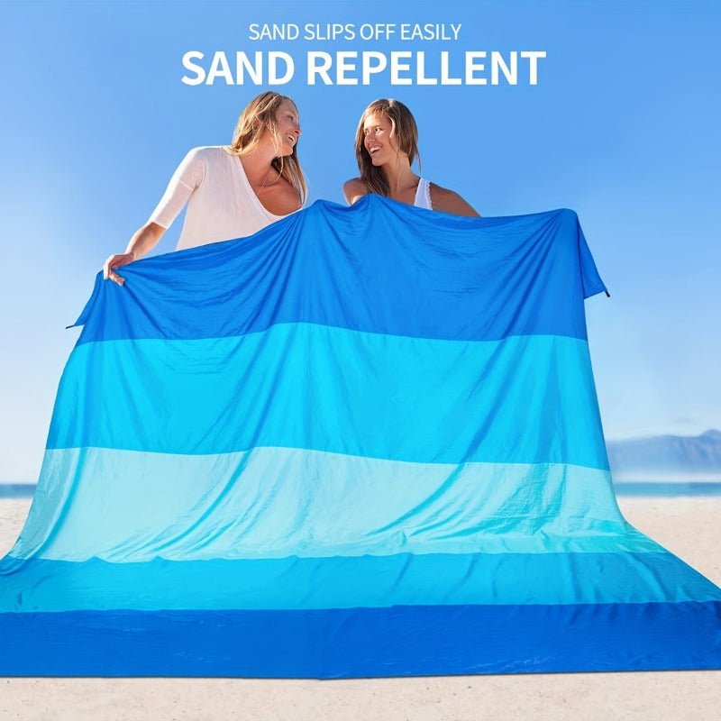 Sandproof Beach Blanket – Extra Large Waterproof Mat with Stakes, Blue – image 6