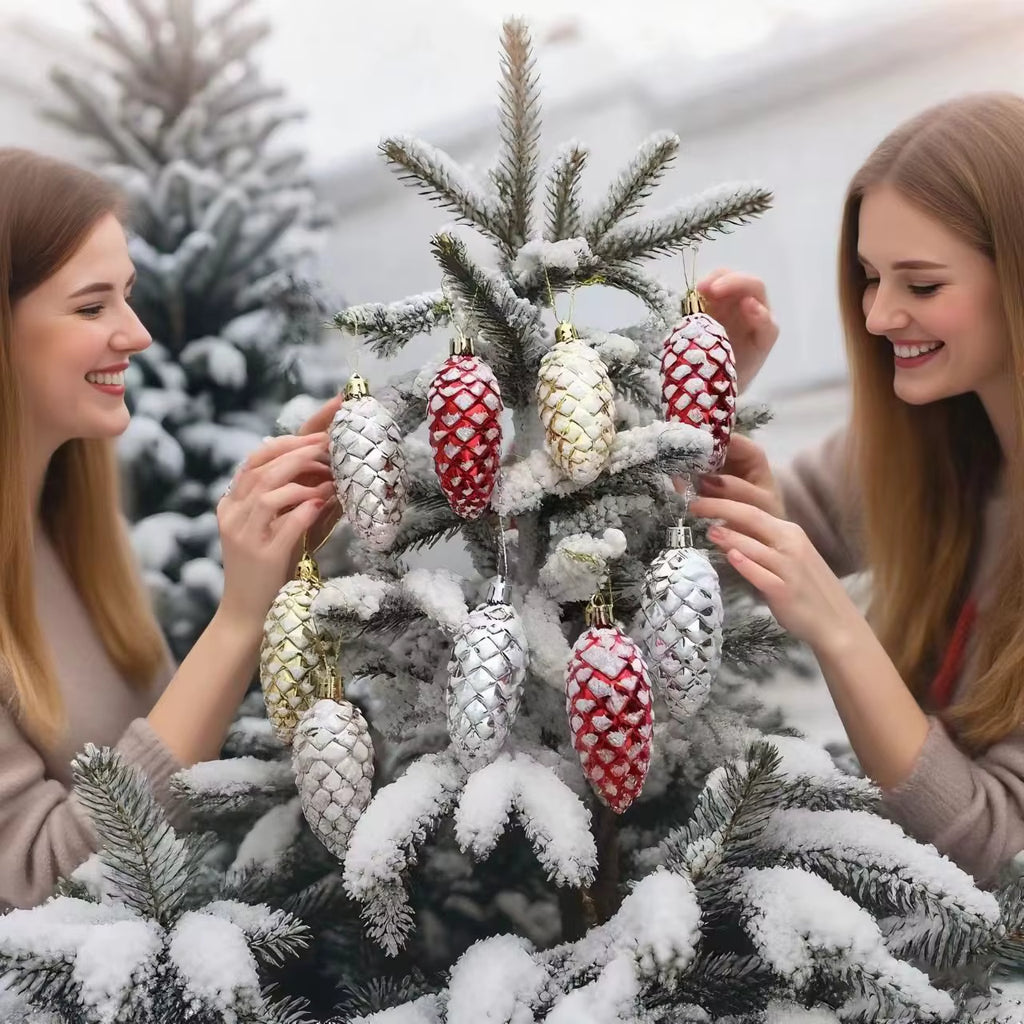 Pine Cone Ornaments – 5 Pc Glitter Christmas Tree Hanging Decor – image 4