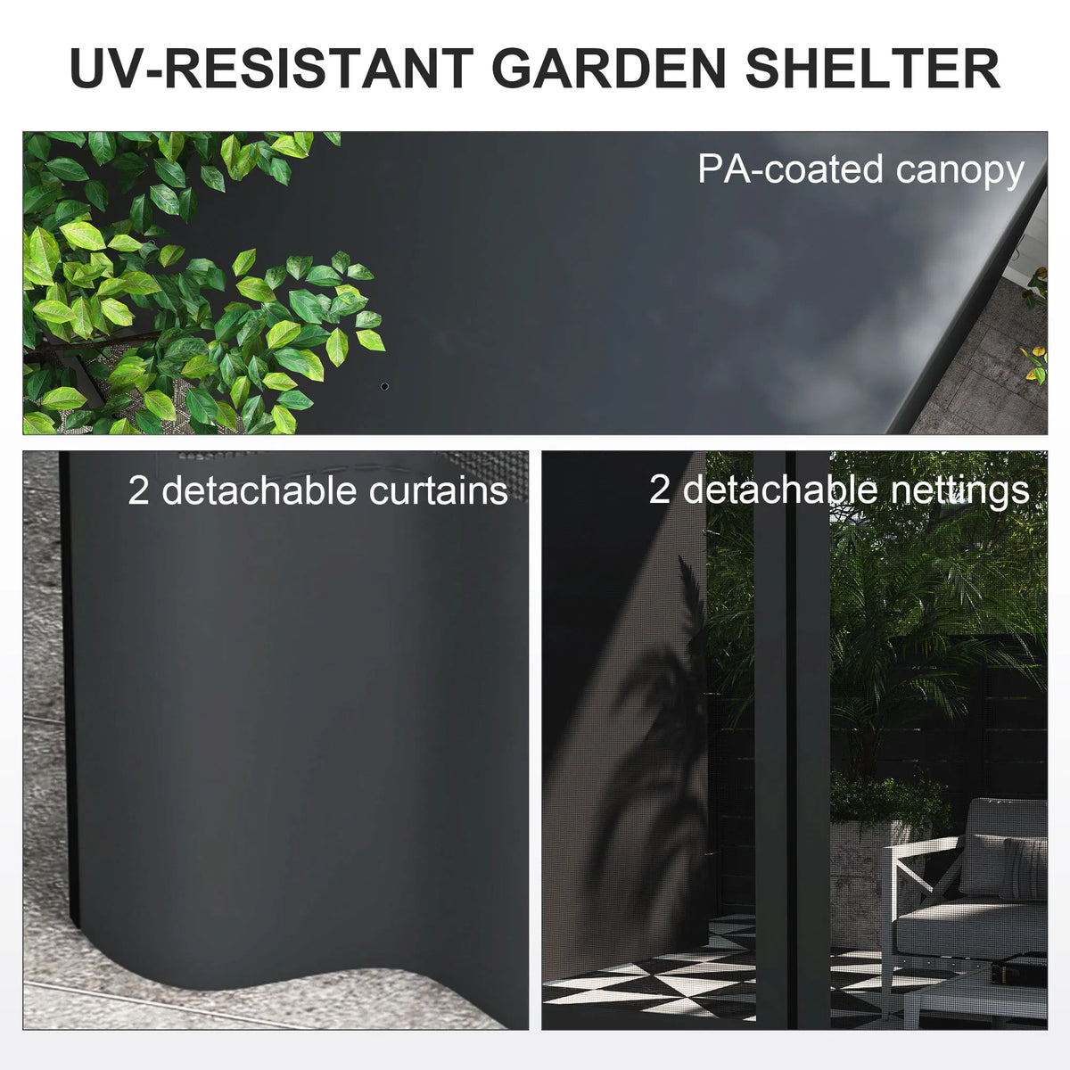 10 x 13 ft Wall-Mounted Pergola with Curtains and Netting, Steel – image 5