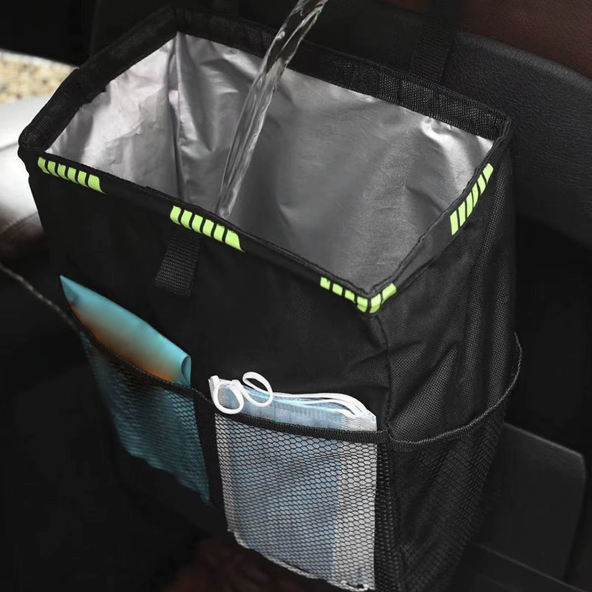 Leak-Proof Car Trash Can with Tissue Holder
