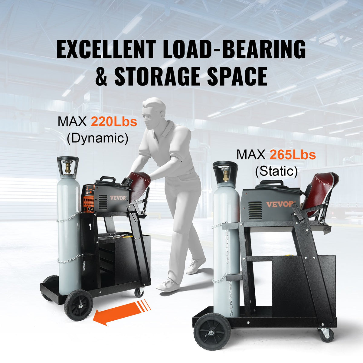 Welding Cart 2-Tier with 4 Drawers, 265 lb Capacity