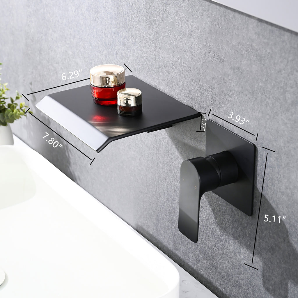Wall Mount Waterfall Faucet with Rough-In Valve, Matte Black – image 4
