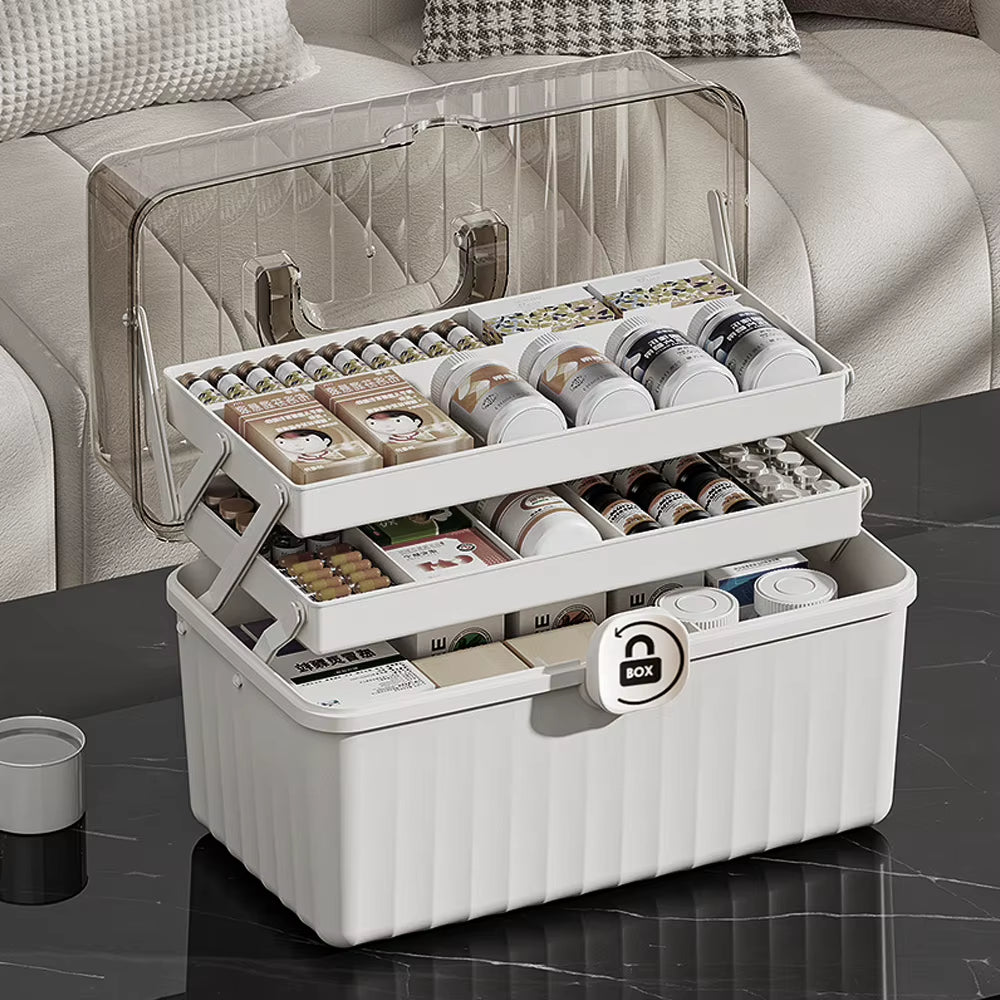 3 Layer Clear Craft Supply Storage Box with Folding Trays and Handle – image 3