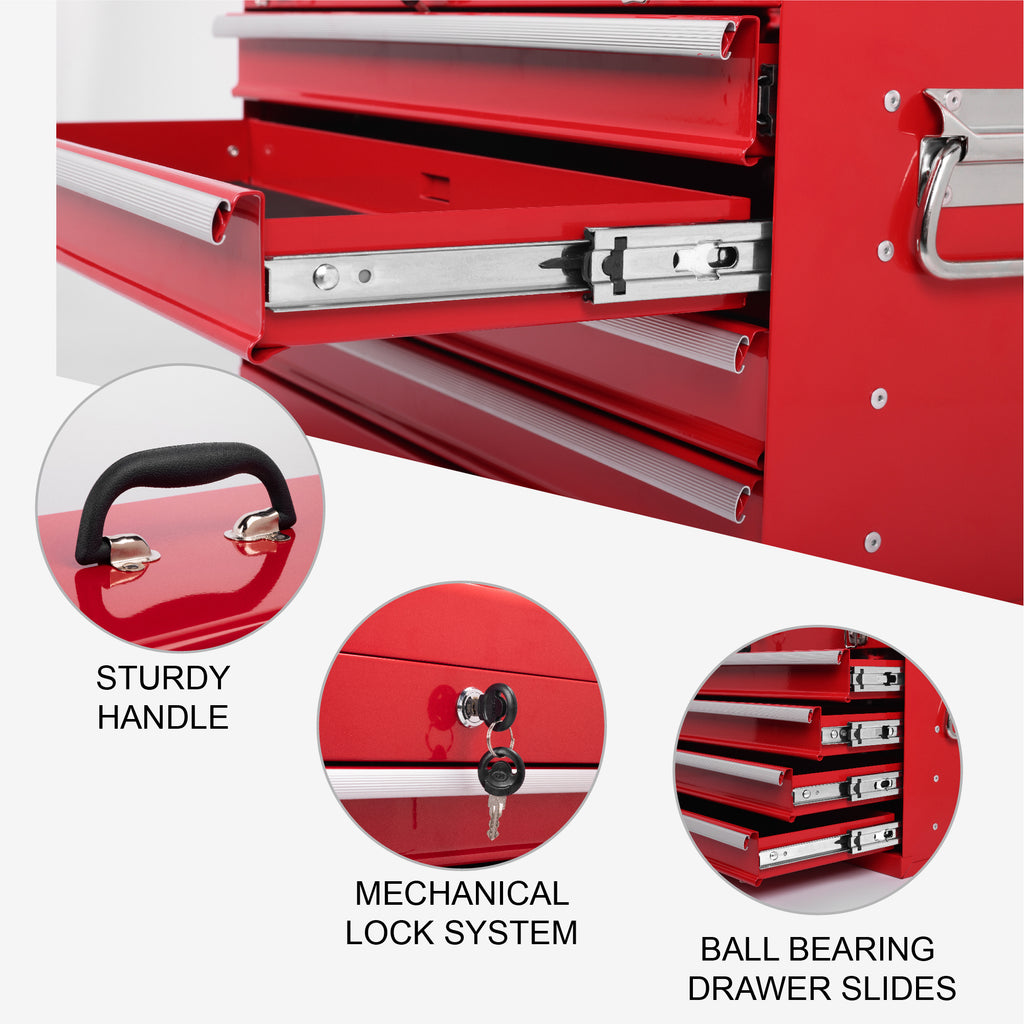 Metal Tool Box 21 in with 4 Drawers, Portable Locking Tool Chest, Red – image 6