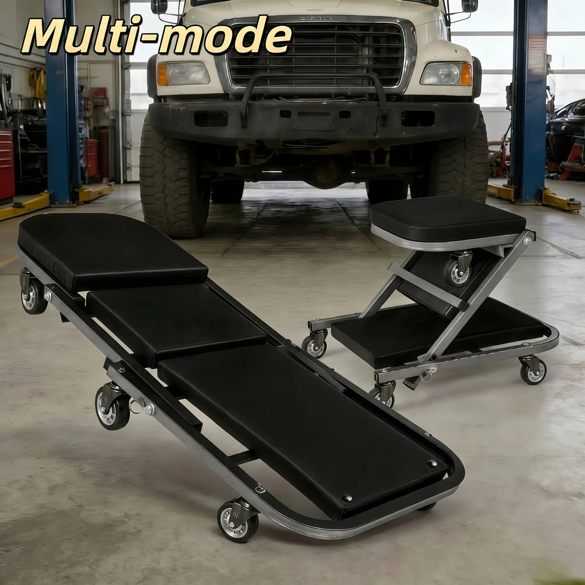 3-in-1 Mechanic Creeper Seat, Foldable Rolling Garage Bench – image 9