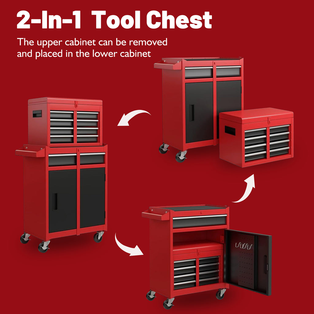 Rolling Tool Chest, 5-Drawer Steel Cabinet with Detachable Top Box – image 8