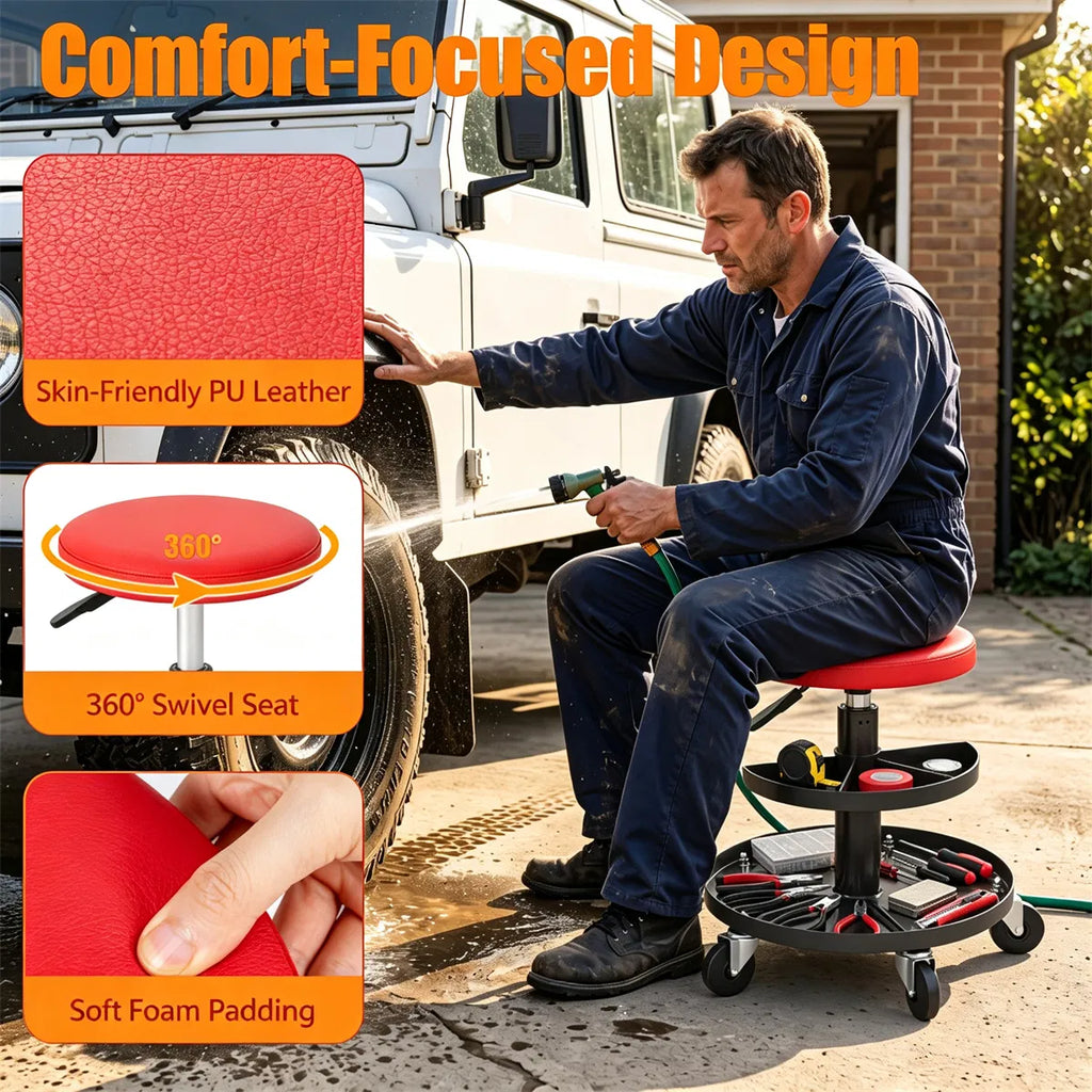 Mechanic Stool, Rolling with 2-Tier Tool Trays and Pneumatic Height – image 11