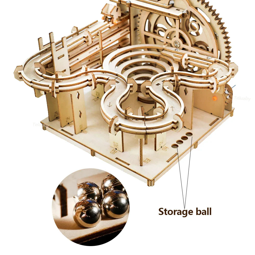 3D Wooden Marble Run Puzzle Kit for Adults, Hand-Crank Model – image 4