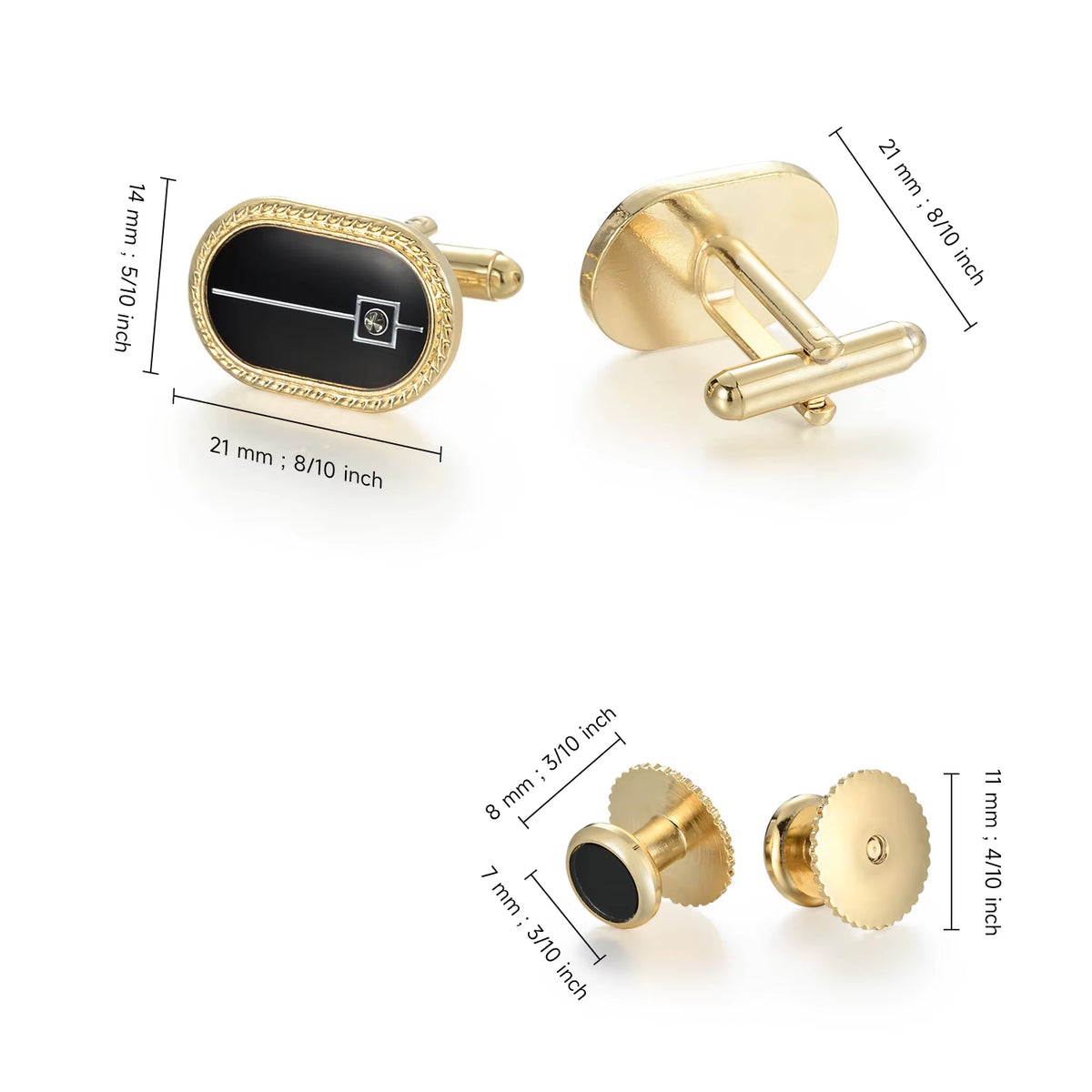 Cufflinks and Shirt Studs Set, Classic Black Formal Tuxedo Set – image 4