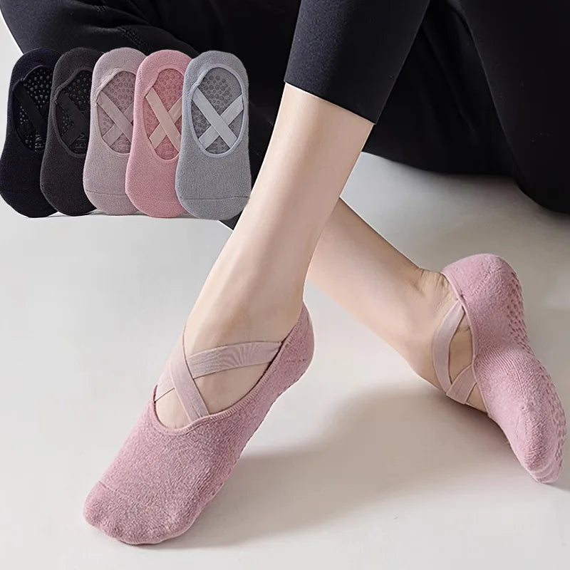 Yoga Grip Socks, Non-Slip Cotton for Pilates and Dance, 5 Pairs – image 4