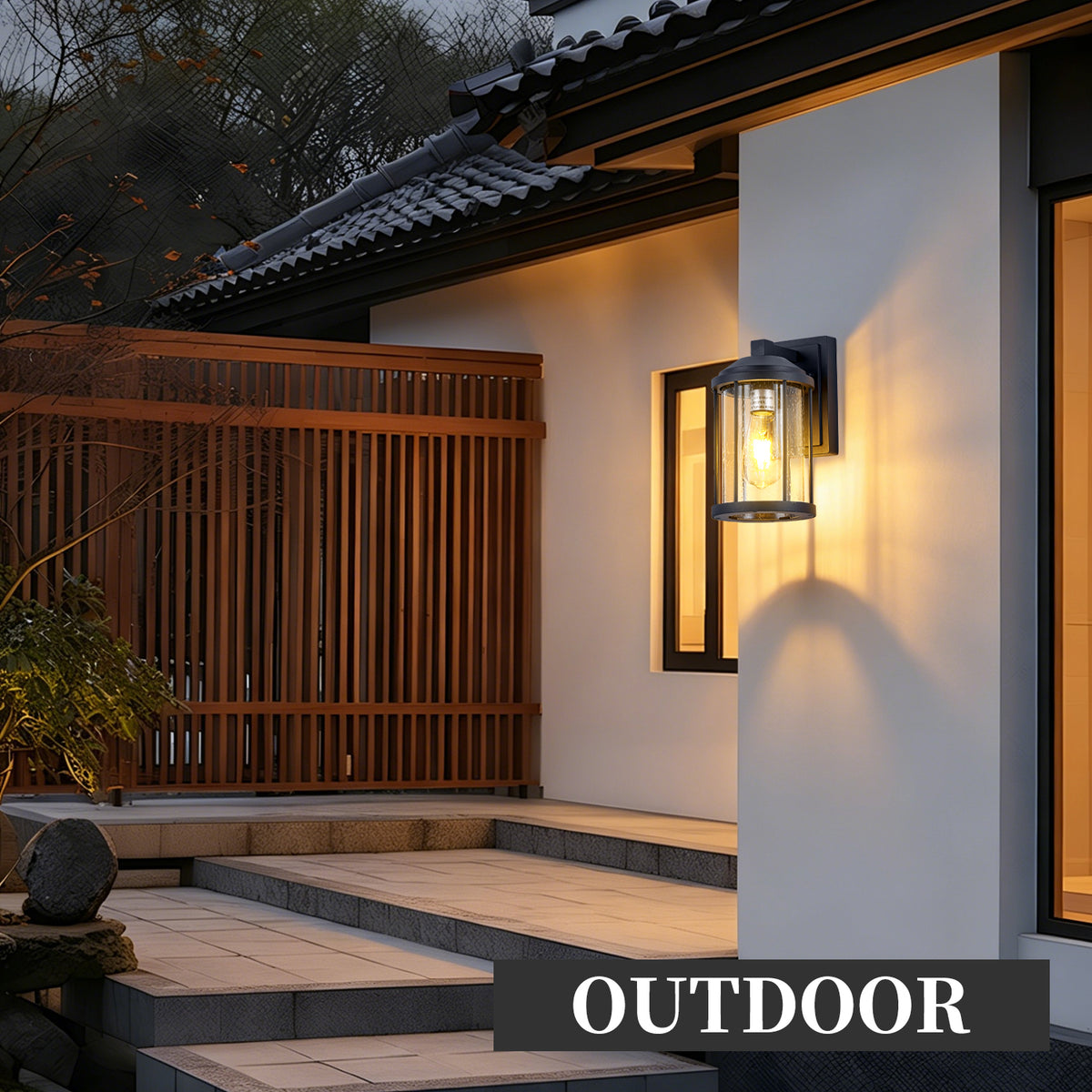 Outdoor Wall Sconces 2 Pack, Black Lanterns with Seeded Glass – image 6