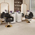 Reclining Barber Chair with Stainless Steel Armrests Black Gold – image 1