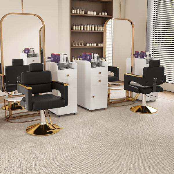 Reclining Barber Chair with Stainless Steel Armrests Black Gold – image 1